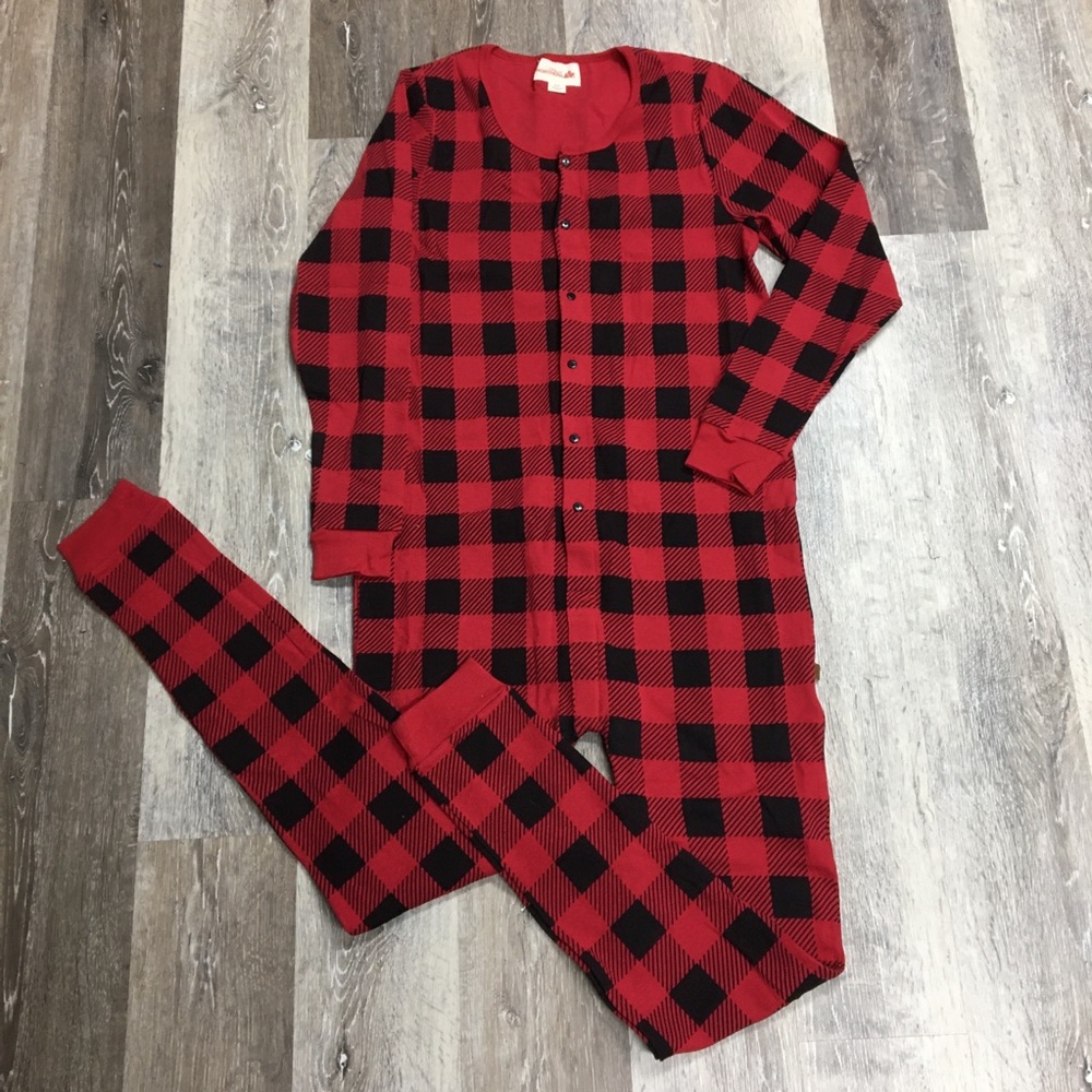 Snugabye buffalo plaid adult onesie, size S, XS.